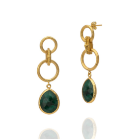 IFE628A pair of semi-precious emerald and 24K gold-plated brass earrings