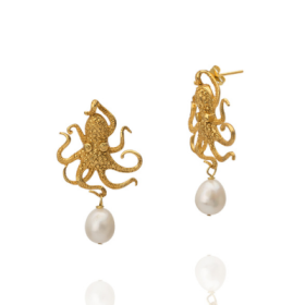 IFE308A pair of earrings with semi-precious onyx stones and 24K gold-plated brass