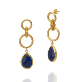 IFE628B pair of earrings with semi-precious stones of emerald and 24K gold-plated brass