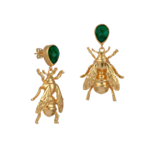 IFE636C pair of earrings with semi-precious stones of emerald and 24K gold-plated brass