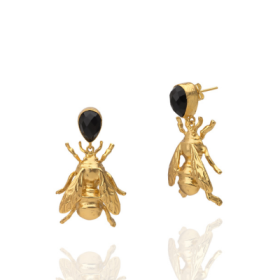 IFE636B pair of earrings with semi-precious stones of emerald and 24K gold-plated brass