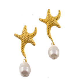 IFE313A Pair of Pearl and 24K Gold Plated Brass Earrings