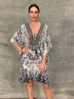 Silk Short Kaftan With Swarovski SK - 61