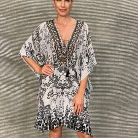 Silk Short Kaftan With Swarovski SK - 61