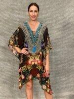 Silk Short Kaftan With Swarovski SK - 56