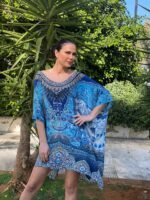 Silk Short Kaftan With Swarovski SK - 60