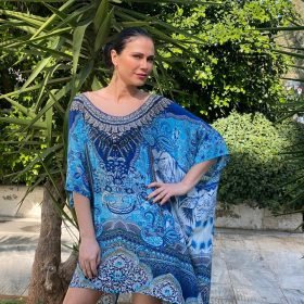 Silk Short Kaftan With Swarovski SK - 60