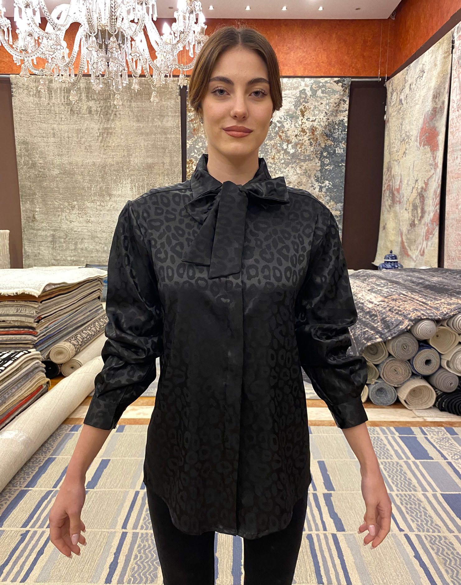 desmira-collection-shirt-black-animal-print-front-2 Silk Shirt Black - A92 - Image 1