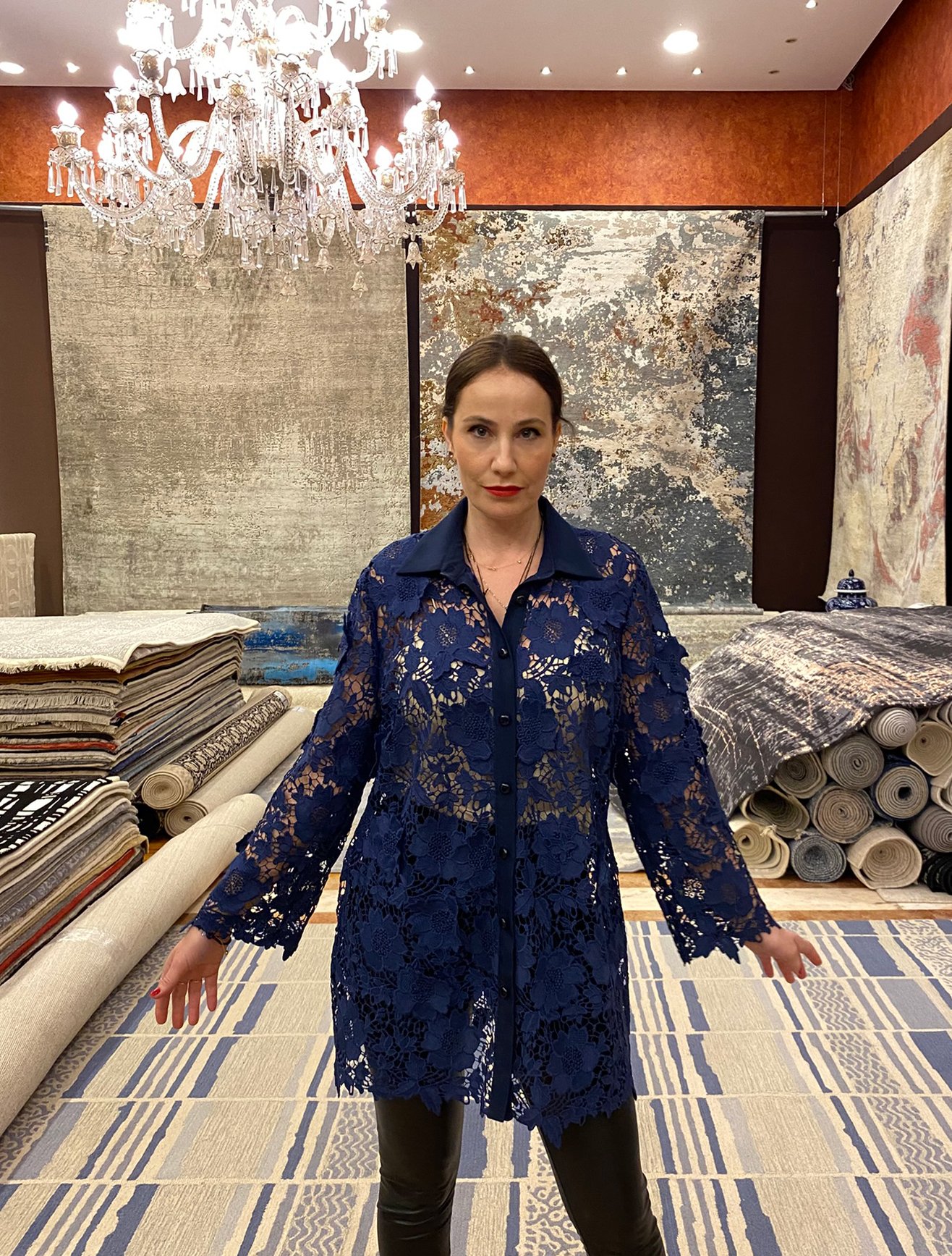 desmira-collection-shirt-blue-flowers-b11 Handmade Shirt Με Κιπούρ Δαντέλα - L289 - Image 1